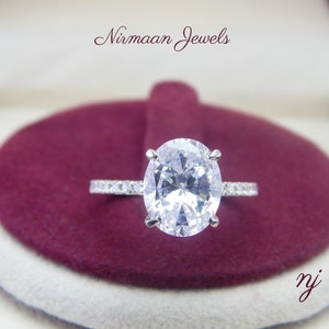 Oval Cut Diamond Engagement Ring, Oval Cut Solitaire Wedding Ring, 925 Sterling Silver Hidden Halo Ring, Solitaire Engagement Ring