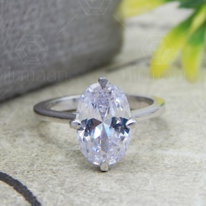 Oval Engagement Ring, Solitaire Bridal Ring, 1.25ct 2ct 3ct 4ct Sterling Silver Ring, Four Prong Diamond Simulant Ring, Promise Ring
