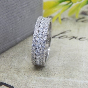 Alliance pleine éternité pour femmes, Bague diamant Cz serti barrette, Alliance en argent sterling 925, Alliance diamant labo assortie, Alliance zircone cubique