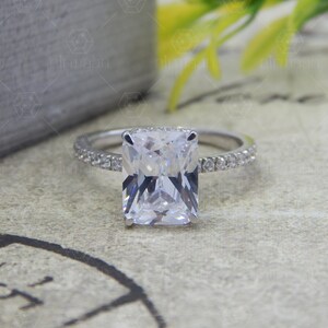 Radiant Cut Engagement Ring, Solitaire Bridal Ring, Hidden Halo Wedding Ring, 925 Sterling Silver Solitaire Ring, Anniversary Gift For Her