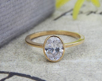 Oval Engagement Ring, Solitaire Bridal Ring, 1.25ct 2ct 3ct 4ct Sterling Silver Ring, Bezel Set Diamond Ring, Simulant Ring, Promise Ring