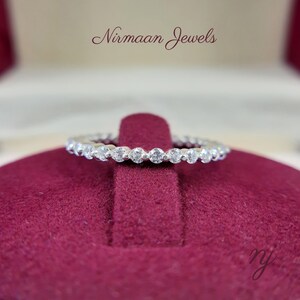 Round Cut Moissanite Wedding Band Women, Full Eternity Anniversary Band In 925 Silver, Matching Wedding Band, Bubble Prong Unique Band Her