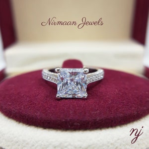 Princess Diamond Cz Verlovingsring, Princess Cut Solitaire-trouwring, Art Deco Round Cut 925-zilveren ring, jubileumcadeau voor haar