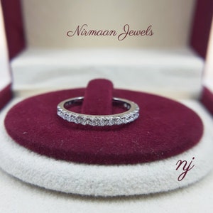 Round Cut Moissanite Wedding Band Women, Half Eternity Anniversary Band In 925 Silver, Matching Wedding Band, Round Cut Silver Band