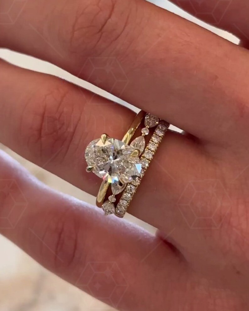 2 CT Oval Moissanite Engagement Ring Set, 14K Gold Bridal Wedding Band ...