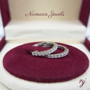 925 Sterling Silver Diamond Cz Hoop Earrings, Dangling Round Cut Lab Diamond Hoop Earrings Women&#39;s,  Diamond Huggies Earrings For Women