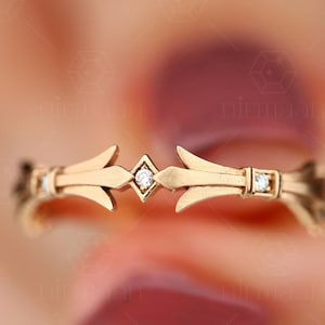 Art Deco Vintage Style Wedding Band Women, Round Moissanite Band, Estate Ring Women, Antique Wedding Band, Matching Stacking 14K GoldRing