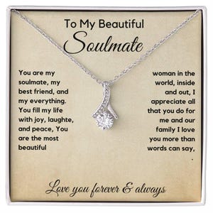 Cartão com mensagem para colar para minha alma gêmea, presente do marido para a esposa, futura esposa, presente de aniversário para a esposa, presentes para ela, presente para o noivo