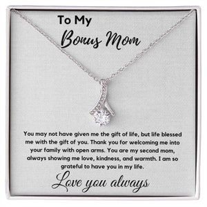 Regalo de mamá adoptiva para mujeres, collar de regalo para mamá adoptiva, regalo de cumpleaños del día de San Valentín para mamá adoptiva para madrastra, regalo adicional para mamá, tarjeta de San Valentín