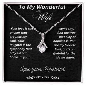 Tarjeta con mensaje de collar para mi esposa, regalo para esposa de su esposo, futura esposa, regalo de aniversario para esposa, regalo para ella, joyería hecha a mano