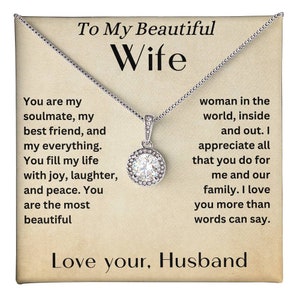 Tarjeta con mensaje de collar para mi esposa, regalo para esposa de su esposo, futura esposa, regalo de aniversario para esposa, regalo para ella, joyería hecha a mano
