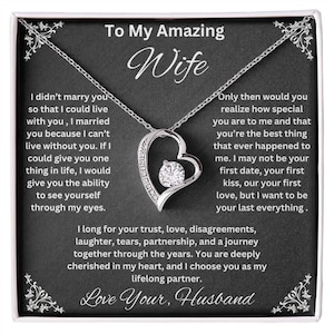 Tarjeta con mensaje de collar para mi esposa, regalo para esposa de su esposo, futuro esposo, regalo de aniversario para esposa, regalo para ella, joyería hecha a mano