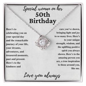 Cadeau 50e anniversaire pour femme | Cadeau pour 50e anniversaire, cadeau collier noeud d'amour pour elle, argent sterling, cadeau pour maman,
