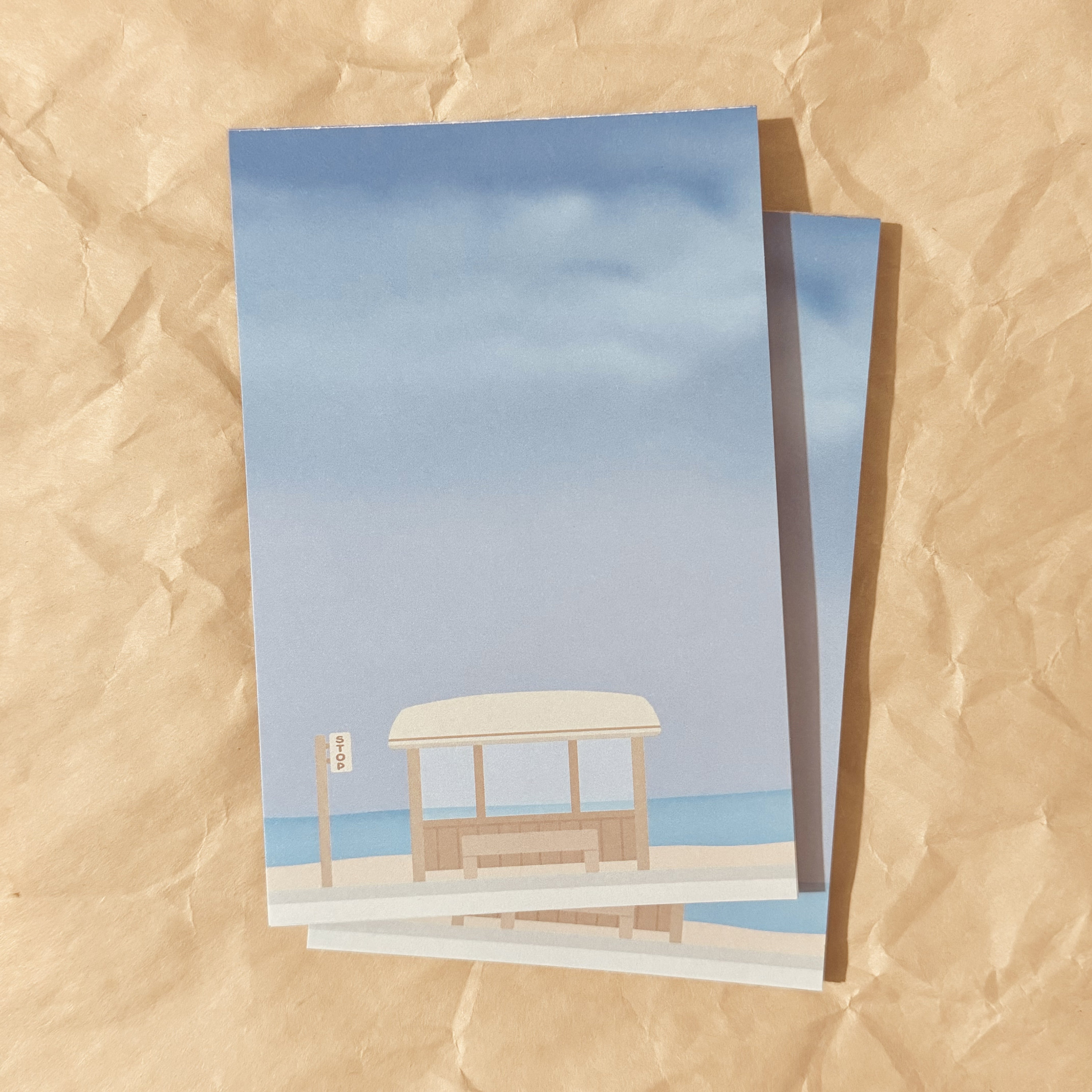 Cute Aesthetic 6x4 A Bus Stop By The Beach Note Pad - Notepad - Stationery - Kawaii / Nonsticky Notepad / Beach , Water , Ocean , Sea , Sand
