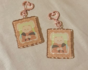 Cute Beara Lisa Art w/ Frame Acrylic Keychain - Cute Bear Keychain - Decoration Keychain - Stationery - Kawaii - Cute Keychains - Bear Charm