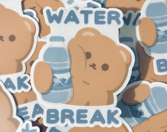 Cute Water Break Bear Clear Matte Vinyl Sticker - Cute Bear Sticker  - Decoration Sticker - Stationery - Kawaii - Cute Bear Sticker