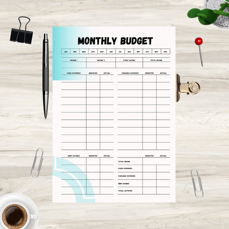 Printable Budget Sheet Minimalist Budget Sheet Monthly Etsy