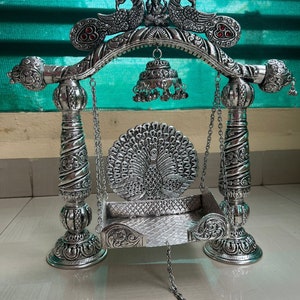 German silver jhula/ swing/ sing Hasan for laddu Gopal/ Krishan/ kahna/ showpiece/ home décor style 8