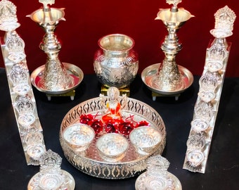 German silver pooja thali combo set for house warming/ festival / wedding/Diwali