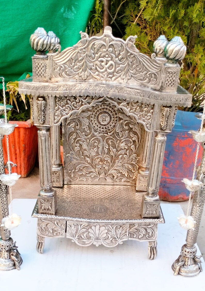 German Silver Temple/ Pooja Mandir / Puja Ghar /carved Mandapam for