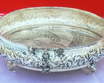 German silver Urli/ fruit bowl / home décor/ fruit basket fully carved/gift item for diwali