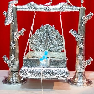 German silver jhula/ swing/ sing Hasan for laddu Gopal/ Krishan/ kahna/ showpiece/ home décor style 9