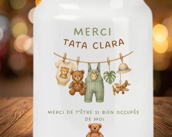 Pot à bonbons personnalisé Nounou | Cadeau merci nounou | Pot céramique personnalisé tata | Cadeau ATSEM crèche | Pot biscuits personnalisée