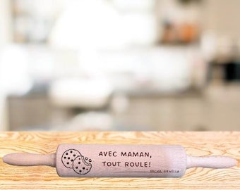 Personalized wooden rolling pin – Mother's Day gift – Custom engraving – Handmade in France – Unique gift for mom