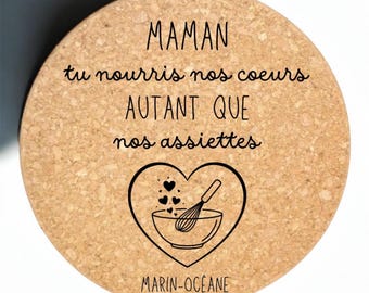 Salvamanteles de corcho personalizado grabado con láser – Regalo original para el Día de la Madre – Salvamanteles de cocina personalizado con nombre y mensaje