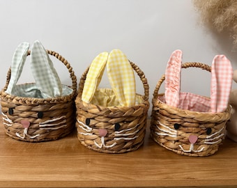 Panier de Pâques personnalisé brodé | Panier lapin en osier | Panier chasse aux œufs enfant | Panier Pâques prénom | Décoration Pâques