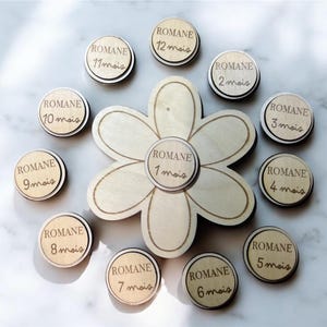 Cartes Étapes Bébé Fleur avec Mois Interchangeables en Bois – Cadeau de Naissance Unique