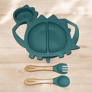 Personalized Baby Meal Set – Silicone & Wood | Laser Engraved | Baby Shower Gift