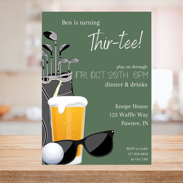 Golf Birthday Invite | Guys Golf Birthday | Thirtieth Birthday | Thir-tee Birthday