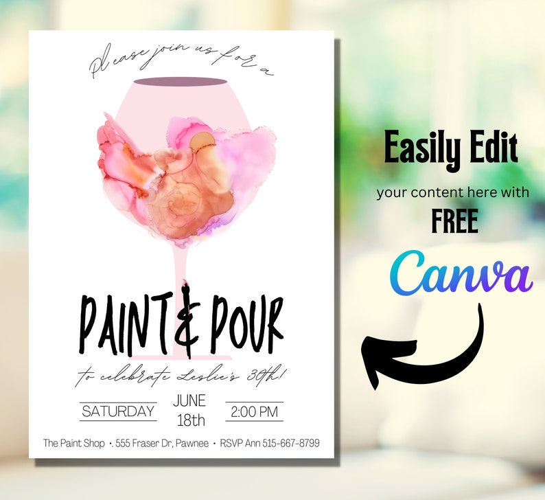 Editable Paint and Pour Party Paint and Sip Invitation Paint Etsy