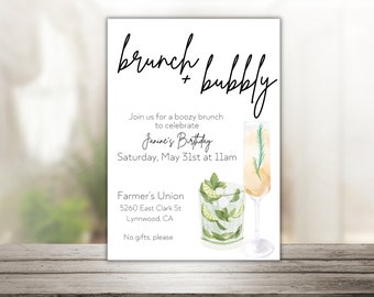 Brunch and Bubbly Invitation Template, Birthday Brunch and Bubbly, Bridal Shower Brunch and Bubbly