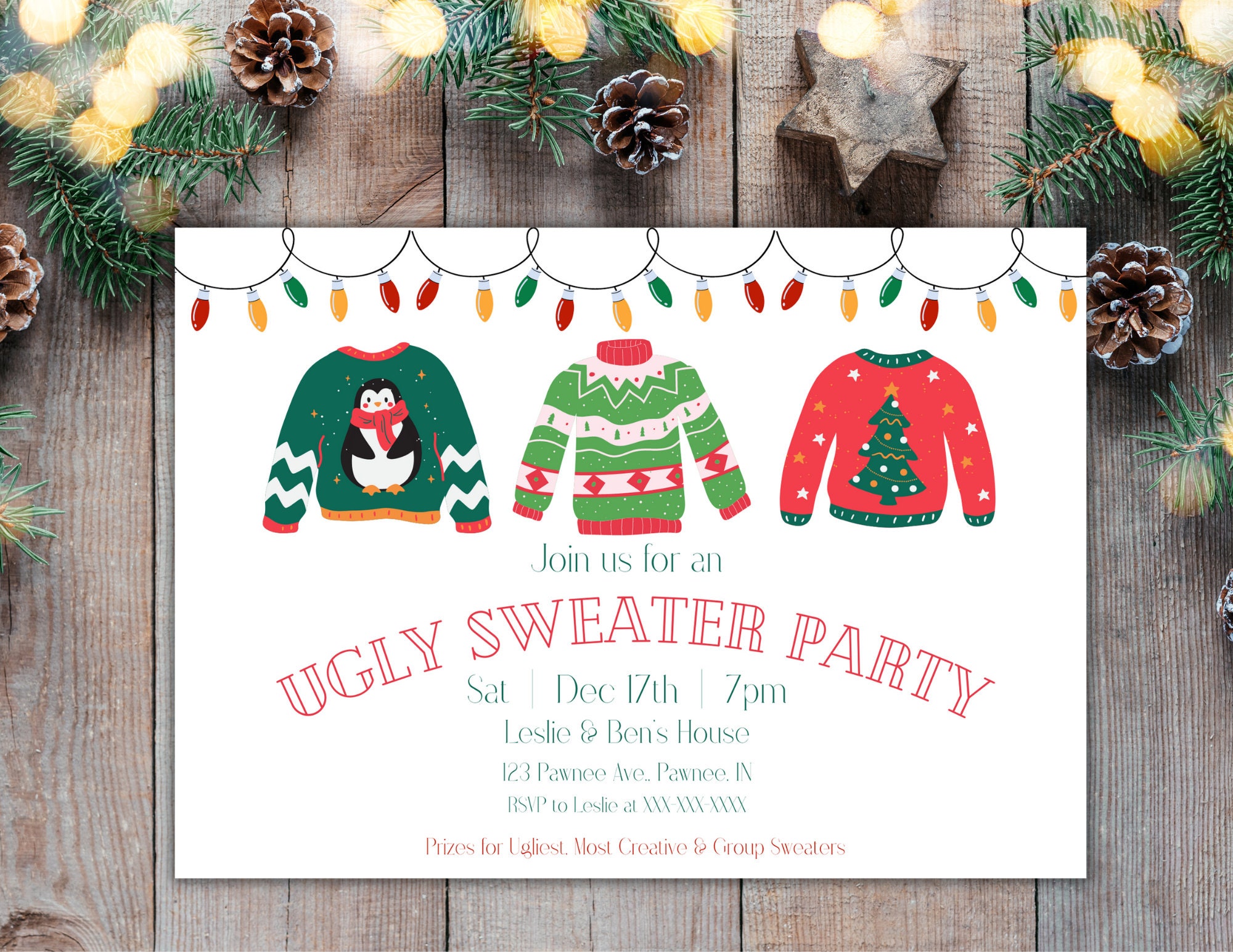 editable ugly sweater holiday invitation winter invite printable