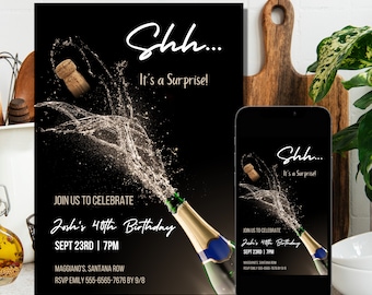 Invitación de cumpleaños sorpresa editable, invitación de fiesta sorpresa, invitación de cumpleaños 30 40 50, descarga digital instantánea