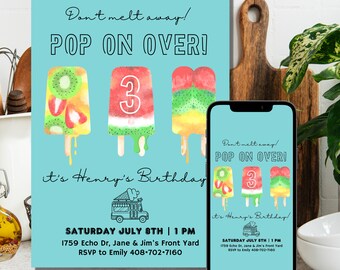 Popsicle Birthday Party Invite, Editable Summer Invitation (Digital Download)