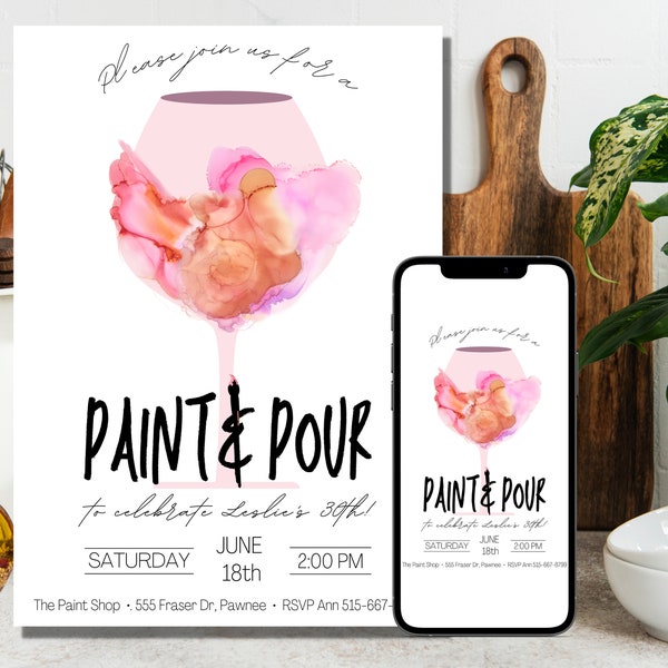 Paint and Pour Party modifiable, Paint and Sip Invitation, Paint Night Birthday Party, Canva Template, Téléchargement instantané