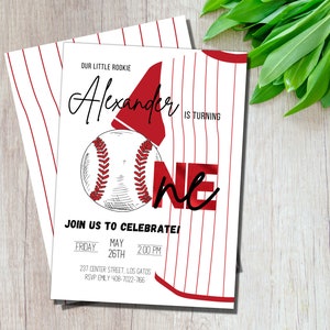 Editable Boy Baseball First Birthday, Rookie of the Year Birthday Invitation, Digital Download