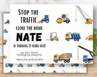 Editable Construction Party Invitation, Construction Birthday Invitations, Dump Truck Party Invite, Instant download