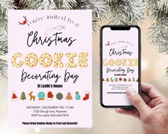 Christmas Cookie Decorating Party Invitation, Cookie Exchange, Christmas Holiday Party, Instant Download