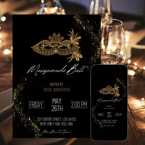 Masquerade Ball Party Invite, Mardi Gras Party Invitation, Masked ball invitation, Instant Digital Download