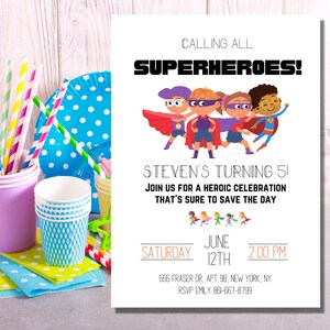 Editable Superhero birthday invitation, Superhero party invite, instant digital download