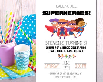 Editable Superhero birthday invitation, Superhero party invite, instant digital download