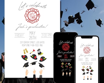 Fire Academy Afstudeerfeest, Brandweerman afstudeeruitnodiging, Brandweerman Academie afstuderen, instant digitale download