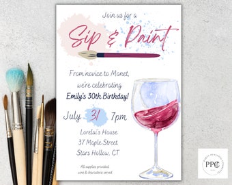 Paint & Pour Einladung, Girls Night In, Einladung zur 30. Geburtstagsfeier, bearbeitbare Vorlage