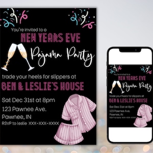 New Years Eve Party Pajama Party Invitation, NYE PJ party, New years comfy invite, Digital Download