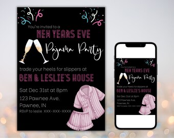 Silvester Pink Pyjama Party Einladung, Instant Download