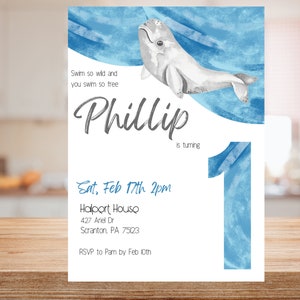 Beluga Whale Birthday Invitation | Baby Beluga Party Invite | Beluga Whale Theme Birthday